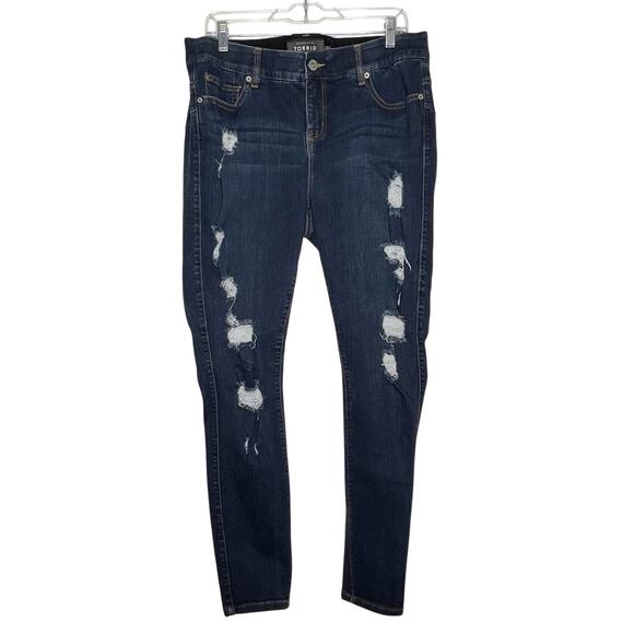 TORRID Bombshell Skinny Jeans Premium Stretch Distressed Dark Wash Womens Sz 14R - Picture 3 of 10